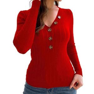 McVanedy Women's Long Sleeve V-Neck Button Front Red Knit Sweater New W/Tags Sm.